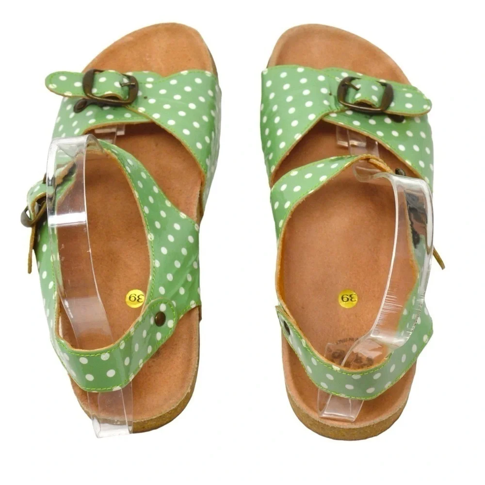 PePe Leather Mint & White Polka Dot Sandals‎ Birkie Style Footbed Size 39 (8.5)
